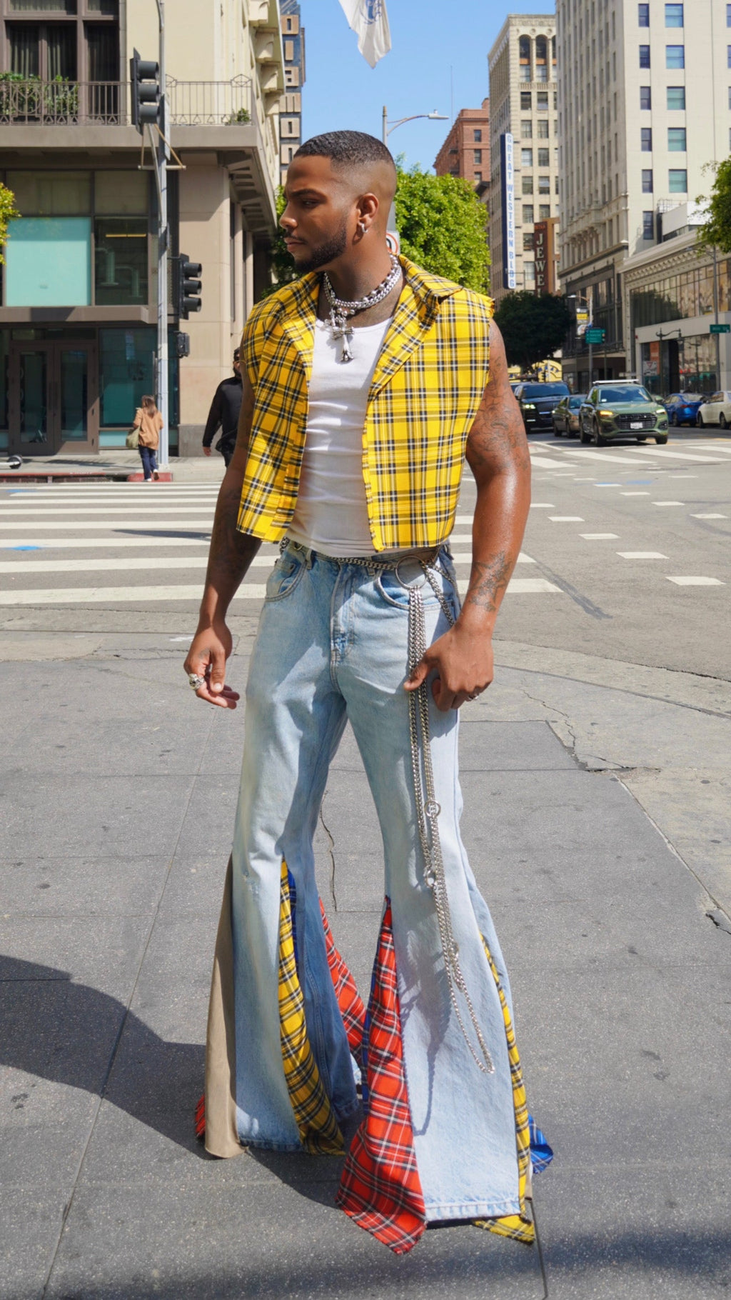 Plaid Flared Denims