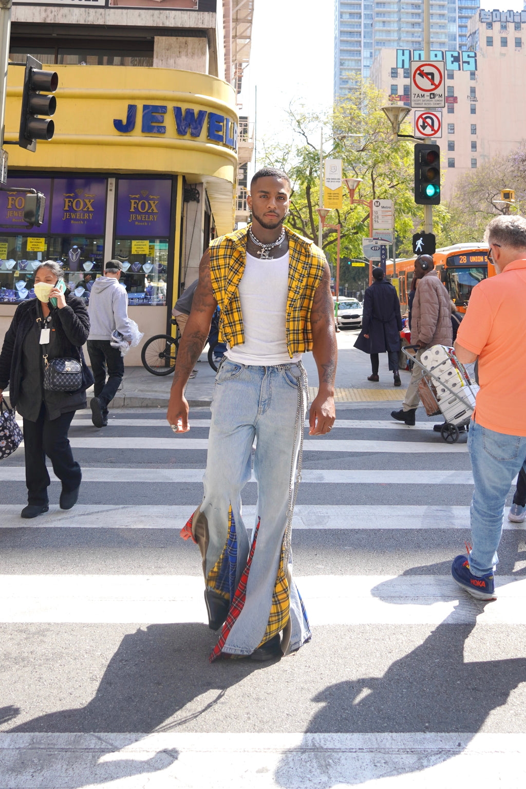 Plaid Flared Denims