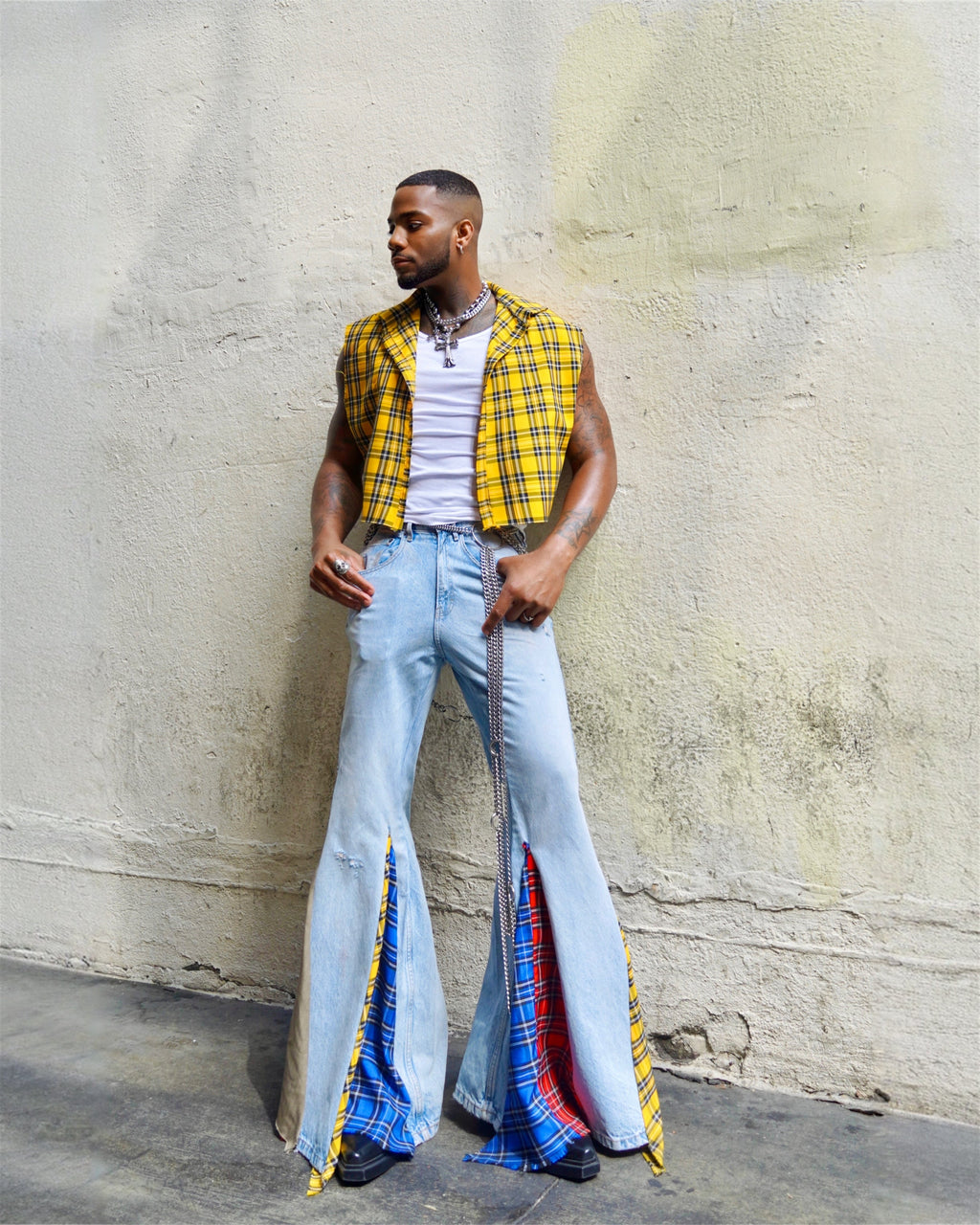 Plaid Flared Denims
